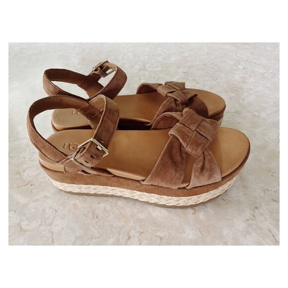 UGG Sz 8 Trisha Chestnut Suede Platform Sandal Jute Sole - Picture 1 of 11